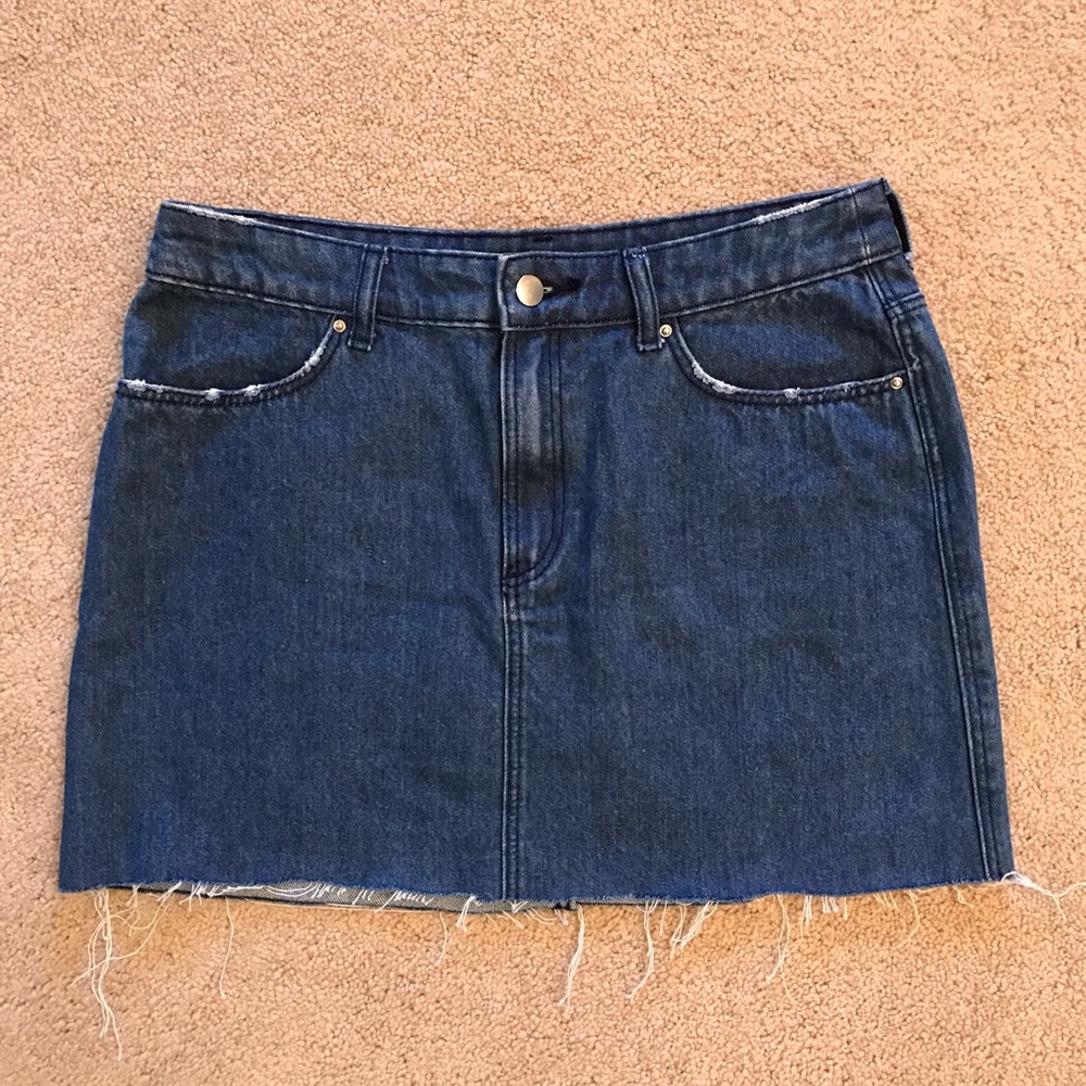 HM Divided Denim Mini Skirt Cut Off Distressed Size 6 Festival Club Rave
